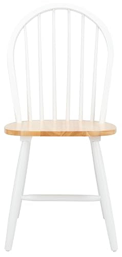 SAFAVIEH Home Collection – Camden Set of 2 White & Natural Windsor Farmhouse Dining Chairs, Oval Spindle Back Wood Chairs, Americana Style Seating (DCH8501F-SET2)