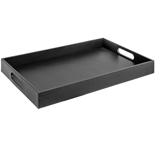 Beautiful Modern Elegant 17.5"x12" Rectangle Classic Black Faux Leather Decorative Tray Ottoman Coffee Table Perfume Living Room Kitchen Serving Tray with Handles for All Occasion's