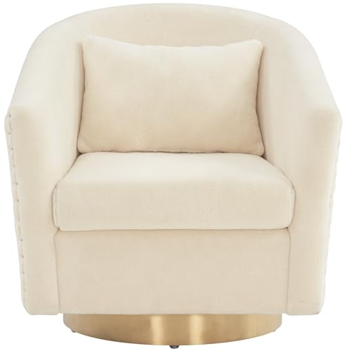 SAFAVIEH Couture Collection Clara Glam Ivory & Gold Faux Lamb Wool Swivel Tub Accent Chair, Fully Assembled (SFV4702M)