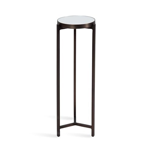 Aguilar Modern Mirrored Round Drink Table; 9 x 9 x 23; Bronze; Metal Accent Table with Mirrored Tabletop for Use as Small Plant Stand
