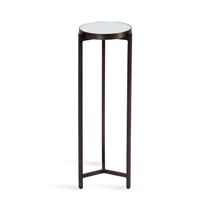 Aguilar Modern Mirrored Round Drink Table; 9 x 9 x 23; Bronze; Metal Accent Table with Mirrored Tabletop for Use as Small Plant Stand