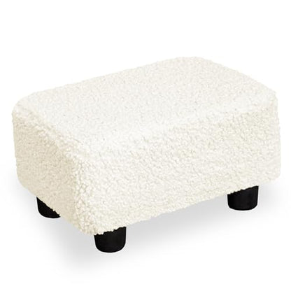 Small Foot Stool Ottoman Footstool with Legs Under Desk Footrest for Living Room Bedroom and Office, Soft Ivory White