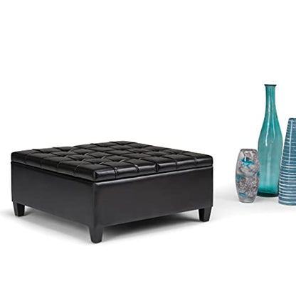 Harrison Coffee Table Storage Ottoman - 36 inch Wide Upholstered Vegan Leather Square Lift-Top Ottoman in Midnight Black, Transitional Ottoman for Living Room with Hidden Storage