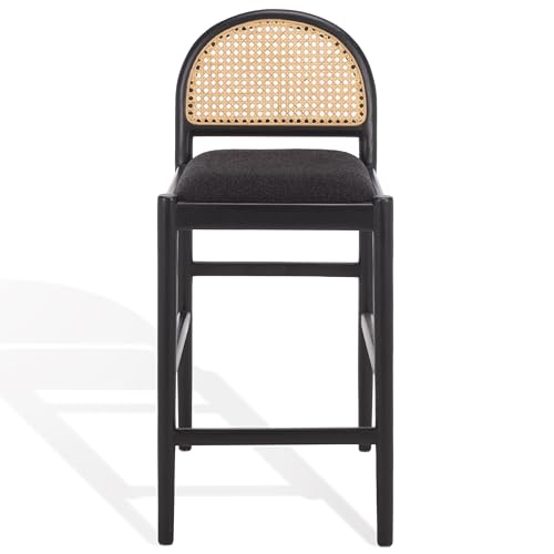 SAFAVIEH Couture - Laylie 37-Inch Counter Stool - Black Solid Wood & Cushion with Natural Cane Rattan Weave - Fully Assembled - Ideal for Kitchen, Dining Room (SFV1608D)