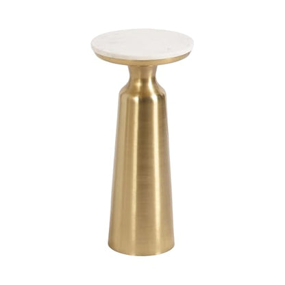Cardina Glam Marble Round Drink Table, 10 x 10 x 22, White Marble and Gold, Modern Marble Top Circle Mini Table for Use as a Small Bedroom Nightstand or Living Room Plant Stand Option