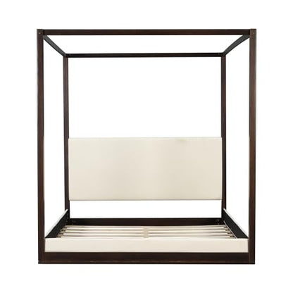 Modern King Canopy Bed Frame with Upholstered Headboard, view 7