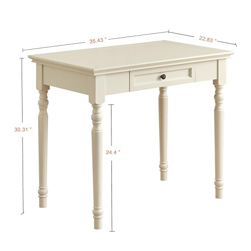 White Writing Desks with Drawers, 35" French Country Style, view 3