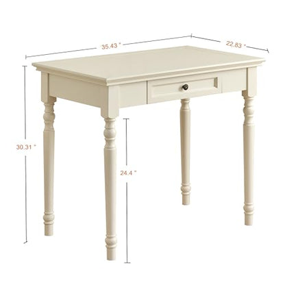 White Writing Desks with Drawers, 35" French Country Style, view 3