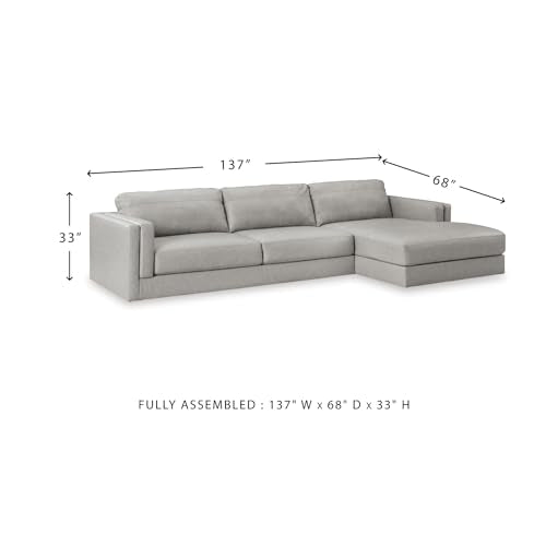 Signature Design by Ashley Amiata 2-Piece Sectional Sofa with Chaise, Modern Anti-Sag Foundation, Leather and Faux Leather Upholstery, Contemporary Living Rooms, Glacier Gray, 137"W