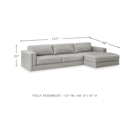 Signature Design by Ashley Amiata 2-Piece Sectional Sofa with Chaise, Modern Anti-Sag Foundation, Leather and Faux Leather Upholstery, Contemporary Living Rooms, Glacier Gray, 137"W