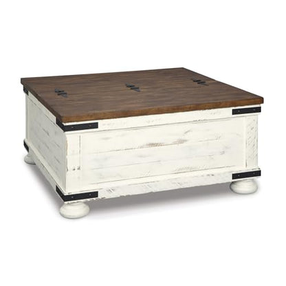 Distressed white farmhouse lift top coffee table with storage, view 2