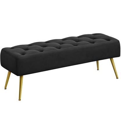 Yaheetech 45" Black Ottomans, Velvet End of Bed Bench, Ottoman Foot Rest with Gold Legs for Living Room, Bedroom, Entryway, Black