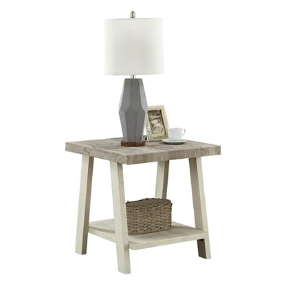 Athens Contemporary Two-Tone Wood Shelf End Table, Weathered Gray and Beige