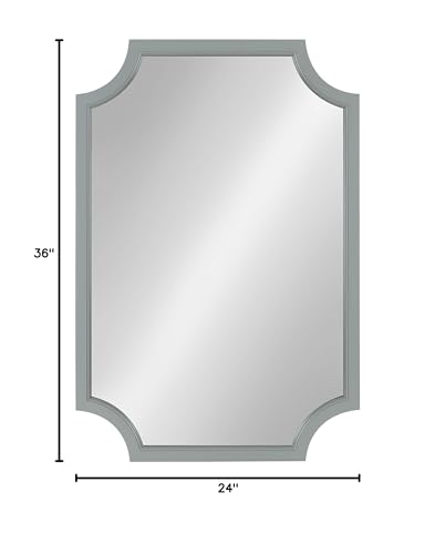 Hogan Wood Framed Mirror with Scallop Corners, 24x36 Inches, Gray