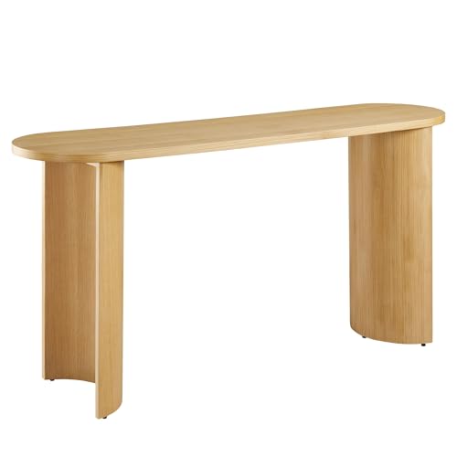 Aspect 60 Inch Oval Console Table in Oak with Reversible Arched Legs - Modern Oval Wood Narrow Entryway Table - Curved Profile Design Thin Sofa Table for Hallway or Living Room