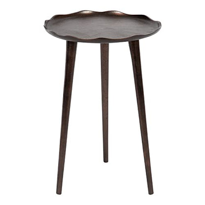 Alessia Modern Round Metal Side Table; 15 x 15 x 22; Bronze; Decorative Glam Cast Aluminum End Table with Deckled Edge for Bedroom Nightstand or Living Room Accent