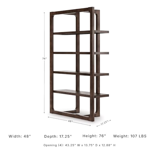 Signature Design by Ashley Breckington 76" Bookcase, 48-Inch Open Etagere Bookshelf, Hardwood Solids, Oak Veneer, and MDF Substrates, Display Shelving for Living Room and Home Office, Dark Brown
