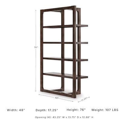 Signature Design by Ashley Breckington 76" Bookcase, 48-Inch Open Etagere Bookshelf, Hardwood Solids, Oak Veneer, and MDF Substrates, Display Shelving for Living Room and Home Office, Dark Brown