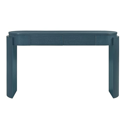 Modern Entryway Console Table with Storage Drawers, 55.1-Inch Oval Fluted Slim Entry Sofa Table for Living Room Entrance Hallway, Navy