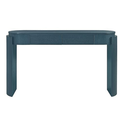Modern Entryway Console Table with Storage Drawers, 55.1-Inch Oval Fluted Slim Entry Sofa Table for Living Room Entrance Hallway, Navy