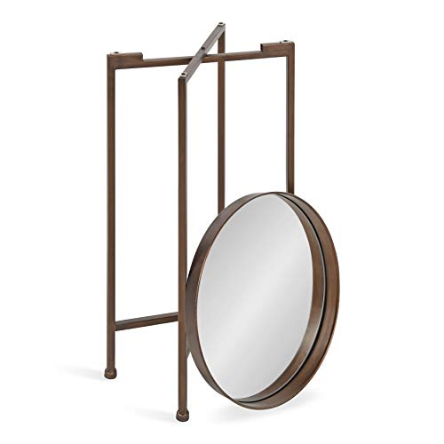 Celia Round Metal Foldable Accent Table with Mirror Tray Top, Bronze