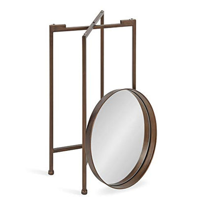 Celia Round Metal Foldable Accent Table with Mirror Tray Top, Bronze
