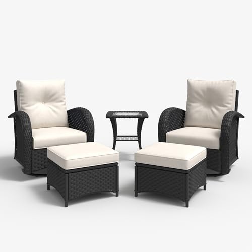 5 Pieces Outdoor Patio Furniture Set, Rattan Wicker Sectional Swivel Rocker Chairs Sets