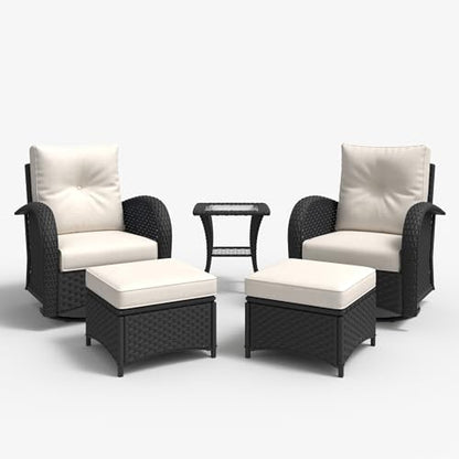 5 Pieces Outdoor Patio Furniture Set, Rattan Wicker Sectional Swivel Rocker Chairs Sets