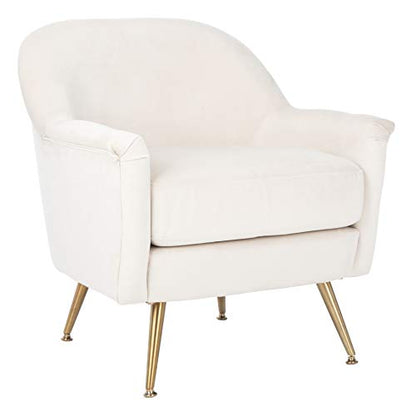 Safavieh Home Brienne Retro Glam Ivory Velvet and Brass Arm Chair