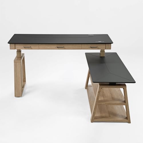 L Shaped Standing Desk Ark EX, 60in Executive Adjustable Height Office Desk with Drawers,Computer Desk with Storage, Modern Executive Home Office,Oak Grey