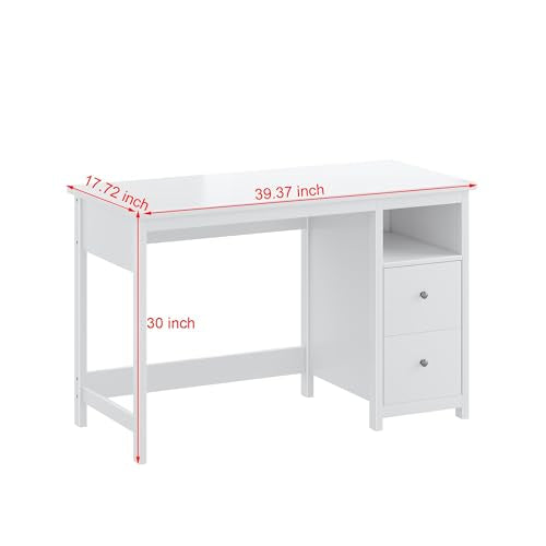 White Desk with Drawers,Modern Small Computer Desk for Home Office, Makeup Vanity Desk Dressing Table for Bedroom,Filing Cabinet Writing Table PC Desks for Study (White, 39.3")