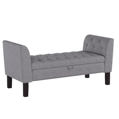 Tufted Stroage Bench for Bedroom Uphosltered Ottoman Bench with Arm with Storage for Entryway, Living Room Gray
