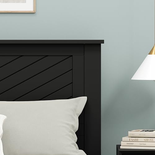 Wood Panel Headboard with Chevron Scoring, Queen Size, Black, Easy Assembly, view 5