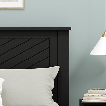Wood Panel Headboard with Chevron Scoring, Queen Size, Black, Easy Assembly, view 5