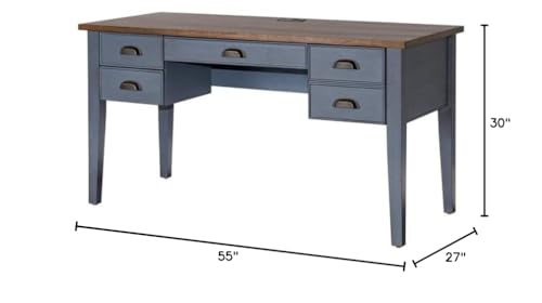 Farmhouse Wood Half Pedestal Executive Desk Writing Table Office Desk Blue, view 4