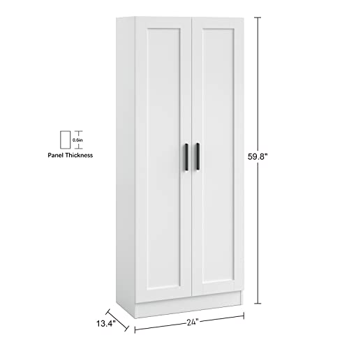 Wooden Storage Cabinet, Narrow Pantry Cabinets Free Standing Tall Storage Cabinet with 2 Doors and Shelves (White)