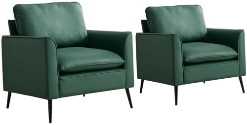 Modern Faux Leather Chair Set of 2, Oversized Arm Chair for Living Room, Mid-Century Accent Sofa for Bedroom Comfy, Upholstered Single Sofa Readingchair for Waiting Room and conference room,Green