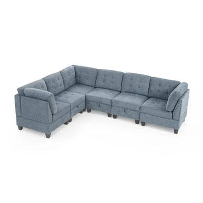 L Shape Modular Sectional Sofa，Includes Three Single Chair and Corner ，Navy Chenille