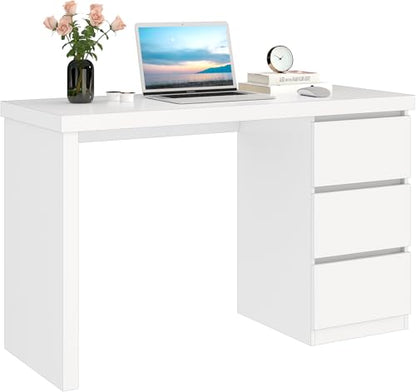 White Desk with Drawers, 43'' W Home Office Computer Desk Gaming Table, Modern Vanity Desk with Storage, Wood Writing Workstation for Bedroom, Living Room, White