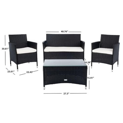 SAFAVIEH PAT7506A Collection Bandele Black and Beige 4-Piece Outdoor Living Patio Set