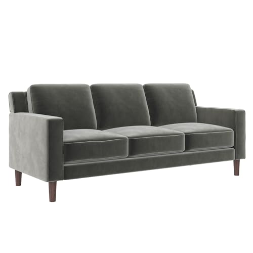 Brynn 3 Seater Upholstered Sofa, Living Room Furniture, Gray Velvet
