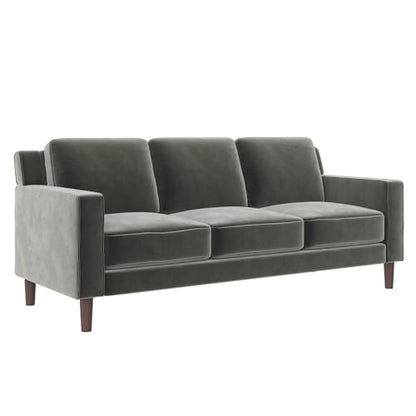 Brynn 3 Seater Upholstered Sofa, Living Room Furniture, Gray Velvet