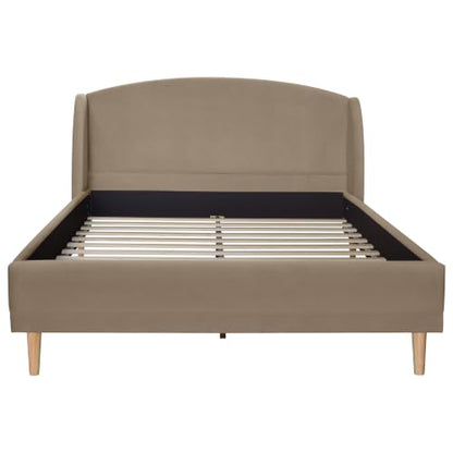 Queen Upholstered Bed Frame with Wingback Headboard, Taupe, view 7