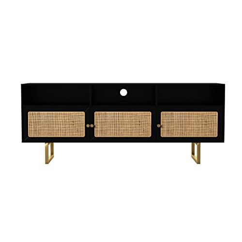 Mursley Media Cabinet with Storage - Transitional Design, Black Rattan - Ideal for Living Room, Family Room (MS1222613)