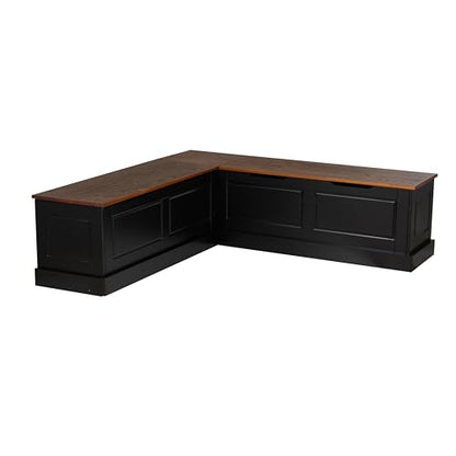 Harris Black and Walnut Backless Kitchen Dining Nook with Hidden Storage Bench, view 9