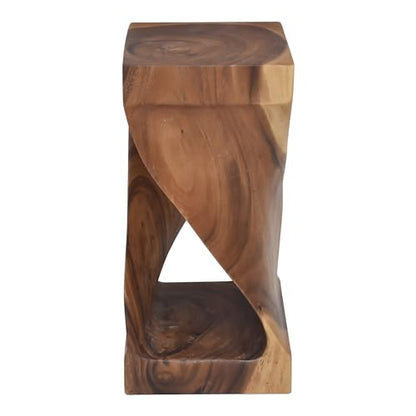 Brown acacia solid wood carved accent side table, view 5