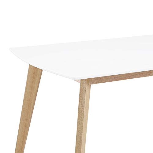 Mid Century Modern Wood Table Dining Room Kitchen Set Dining Chairs, 60 Inch, 6 Person, White and Natural