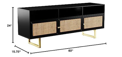 Mursley Media Cabinet with Storage - Transitional Design, Black Rattan - Ideal for Living Room, Family Room (MS1222613)