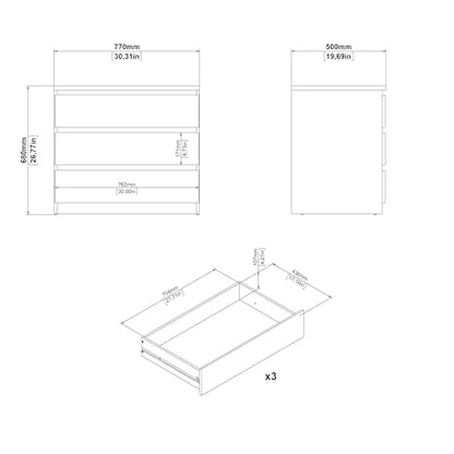 3 Drawer Chest with Handle-Free Design, view 4