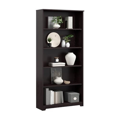 Tall 5 Shelf Bookcase, Large Open Bookshelf, Sturdy Display Cabinet for Living Room or Home Office, Cabot Collection, Espresso Oak